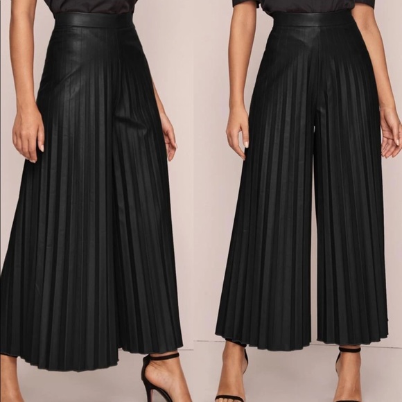 Vegan Leather Palazzo Wide Pants Black - Picture 2 of 3